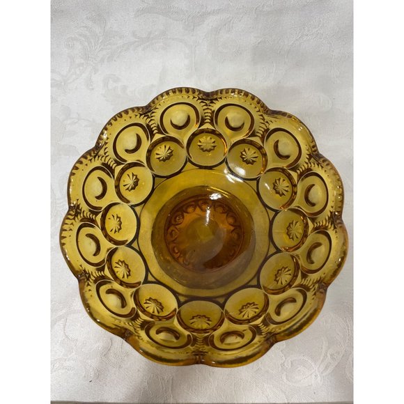 LE Smith Moon and Stars Amber Compote Bowl Dish Vintage 4” x 6” - Picture 3 of 6